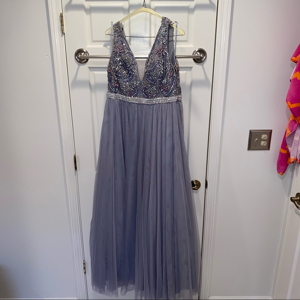 silver/grey beaded prom dress